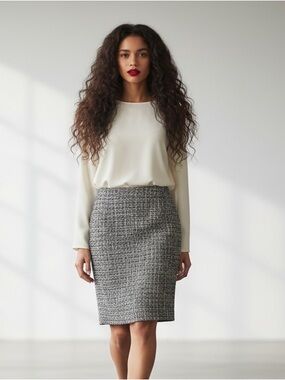 Ann Taylor Black & Blue Metallic Tweed Pencil Skirt - Size 10P